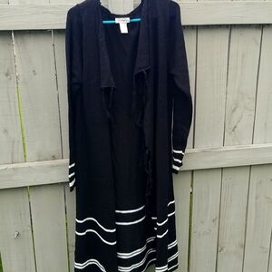 CW Classics duster knitted black white stripes ladies floor length sweater 1x